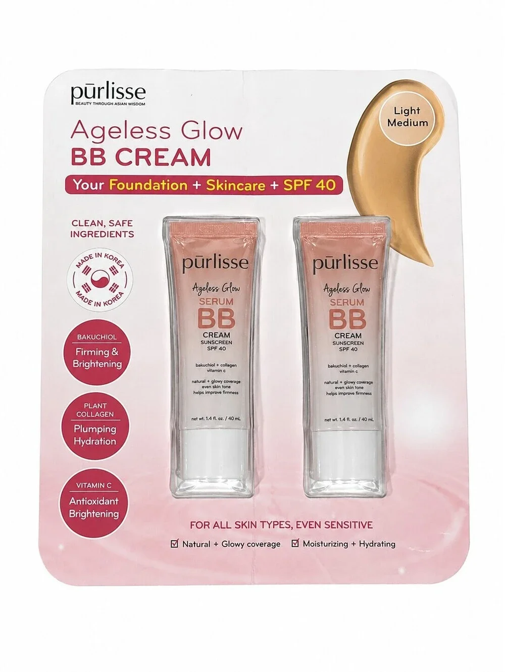 2pcs x1.4 oz Purlisse Ageless  BB Cream SPF 40 – Light Mediu